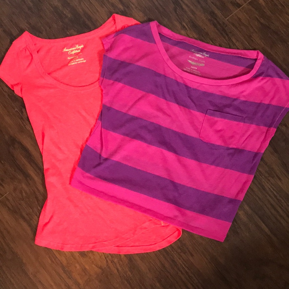 Lot of Two American Eagle Shirts Stripes Pink